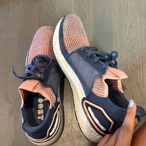 Blue and coral Adidas Ultraboosts Sneakers